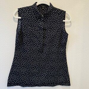 Ann Taylor XS Petite Navy Blue Anchor Sleeveless Top Nautical Collared Coastal